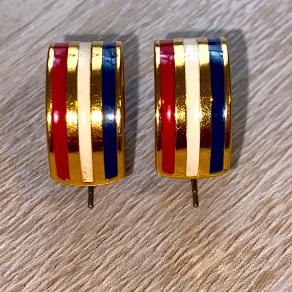 SOLD! ❌💥American Patriotic Gold Red White Blue Hoops - Picture 12 of 14